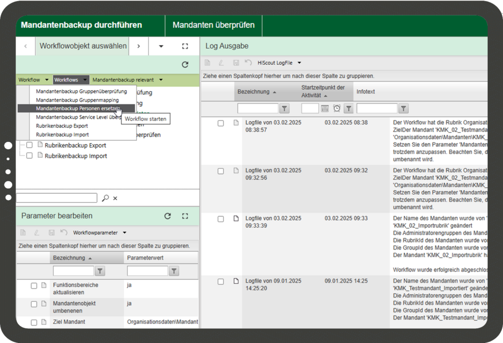 HiScout Mandantenbackup Screenshot