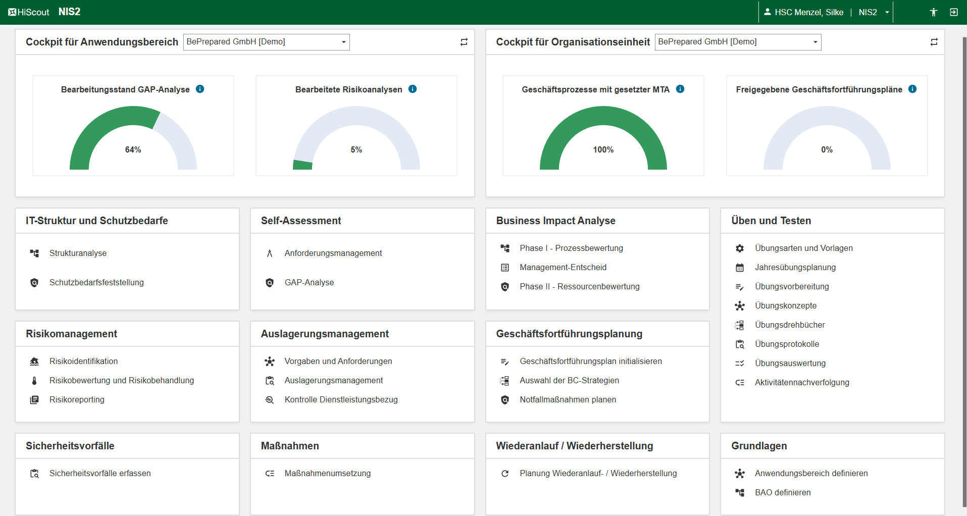 NIS-2 Startseite in HiScout